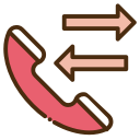 Pink telephone with pale pink arrows above pointing to left and right