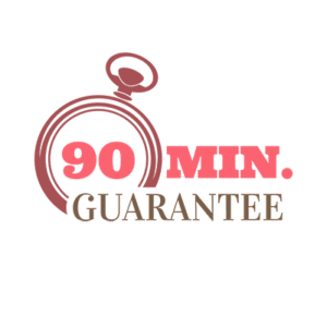 90 Minutes Guarantee logo with a stopwatch icon encircling the "90"