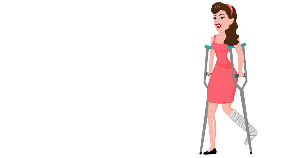 Injured woman and her walking sticks.