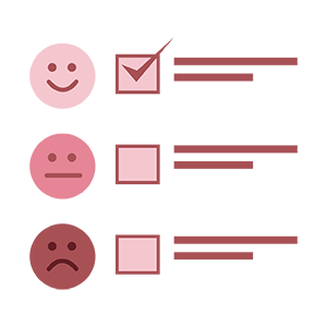 Three emotion icons with a checklist behind them.