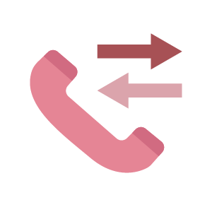 Pink slanted telephone with arrows located on the upper right side pointing to left and right.