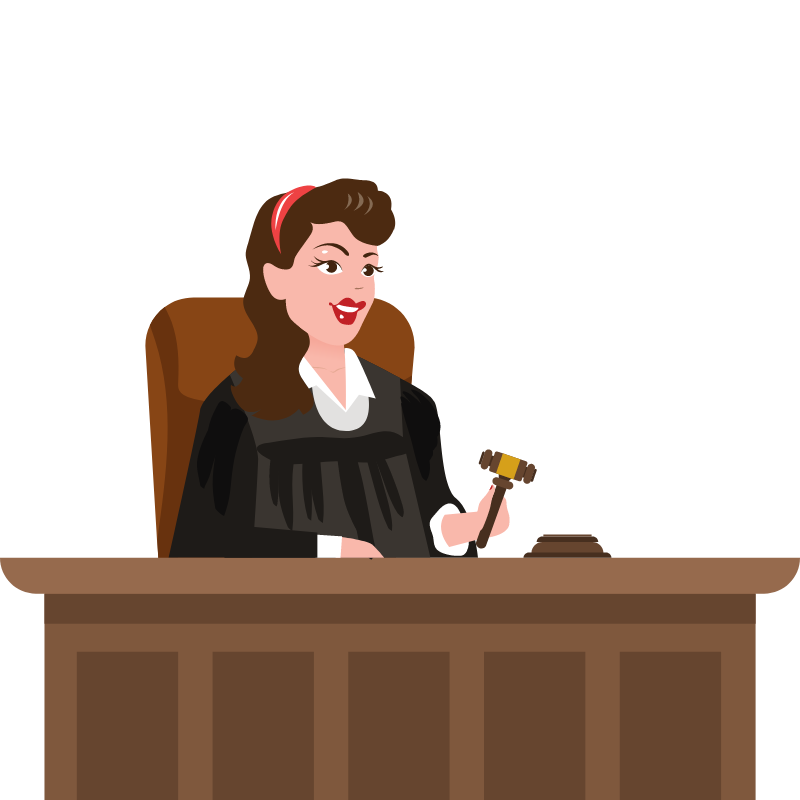 A judge performing her task and wearing her uniform.